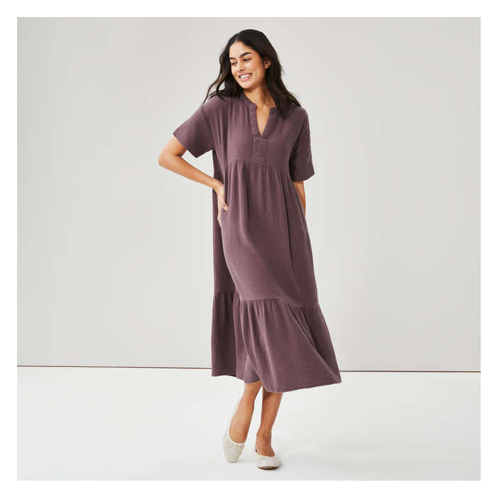 Aux Femmes Robe maxi en gaze de coton - Violet Foncé